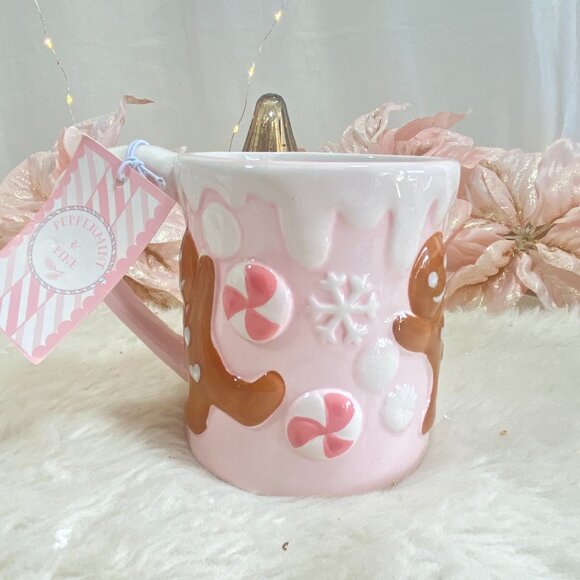 Peppermint & Pine Christmas Whipped Gingerbread Men Mug Pink Candy Cane Snow New - Picture 3 of 4